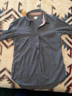 Anthropologie Heather denim blue Button-Pintuck Roll-Sleeve Tunic